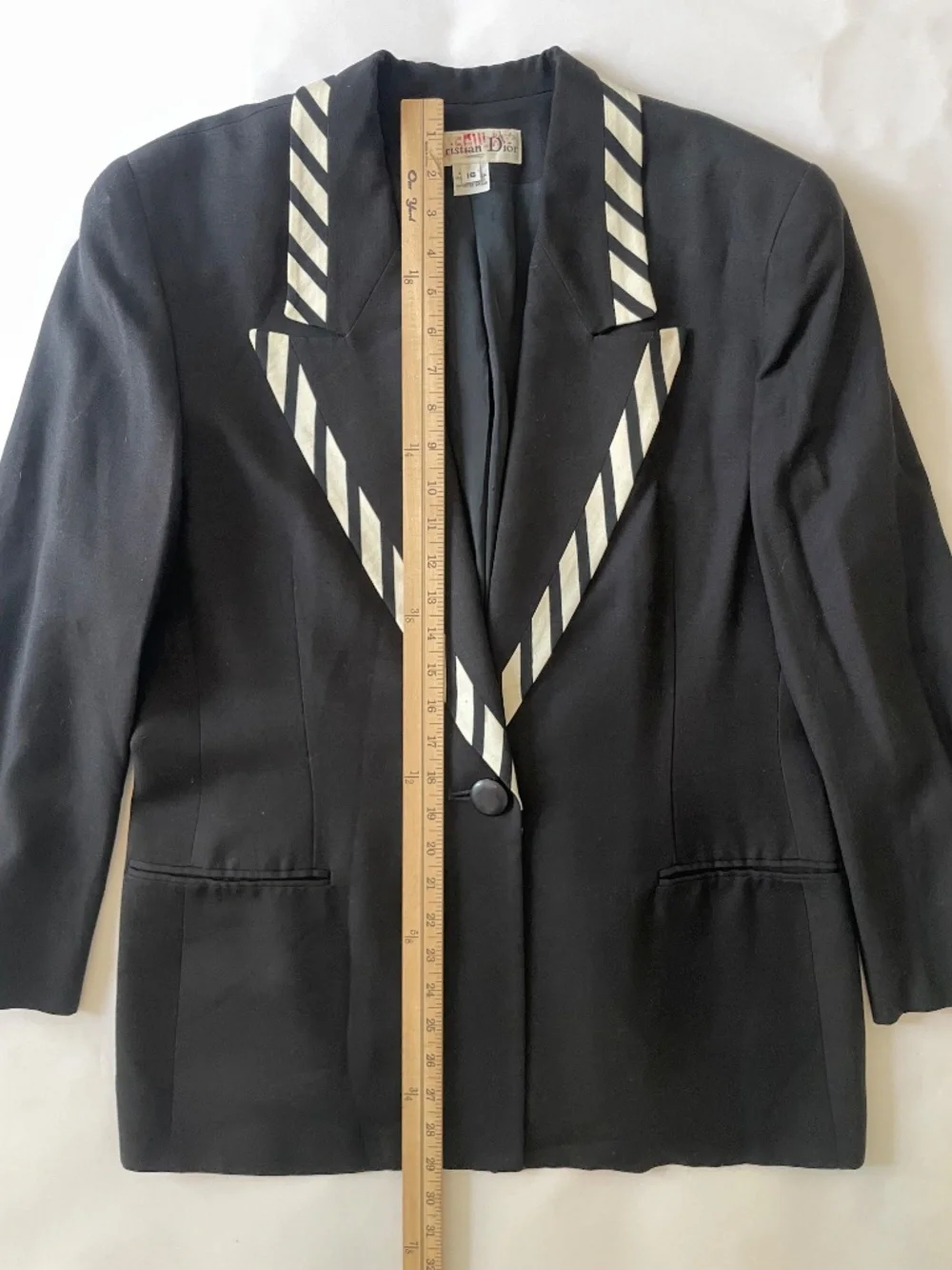 Vintage Christian Dior Blazer Skirt Suit Set Size 16 Black Zebra Stripe, 80s 90s